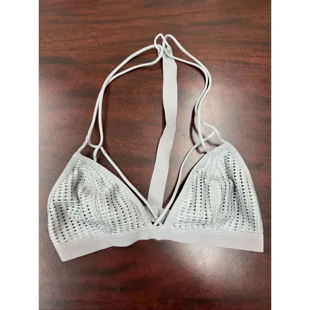 Free People Grey Racerback Bralette with Cross Front Straps Size X-Small